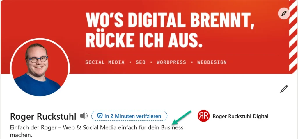 LinkedIn Profilslogan auf Desktop im eigenen Profil