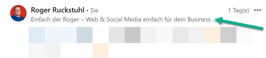 LinkedIn Profilslogan beim eigenen Kommentar